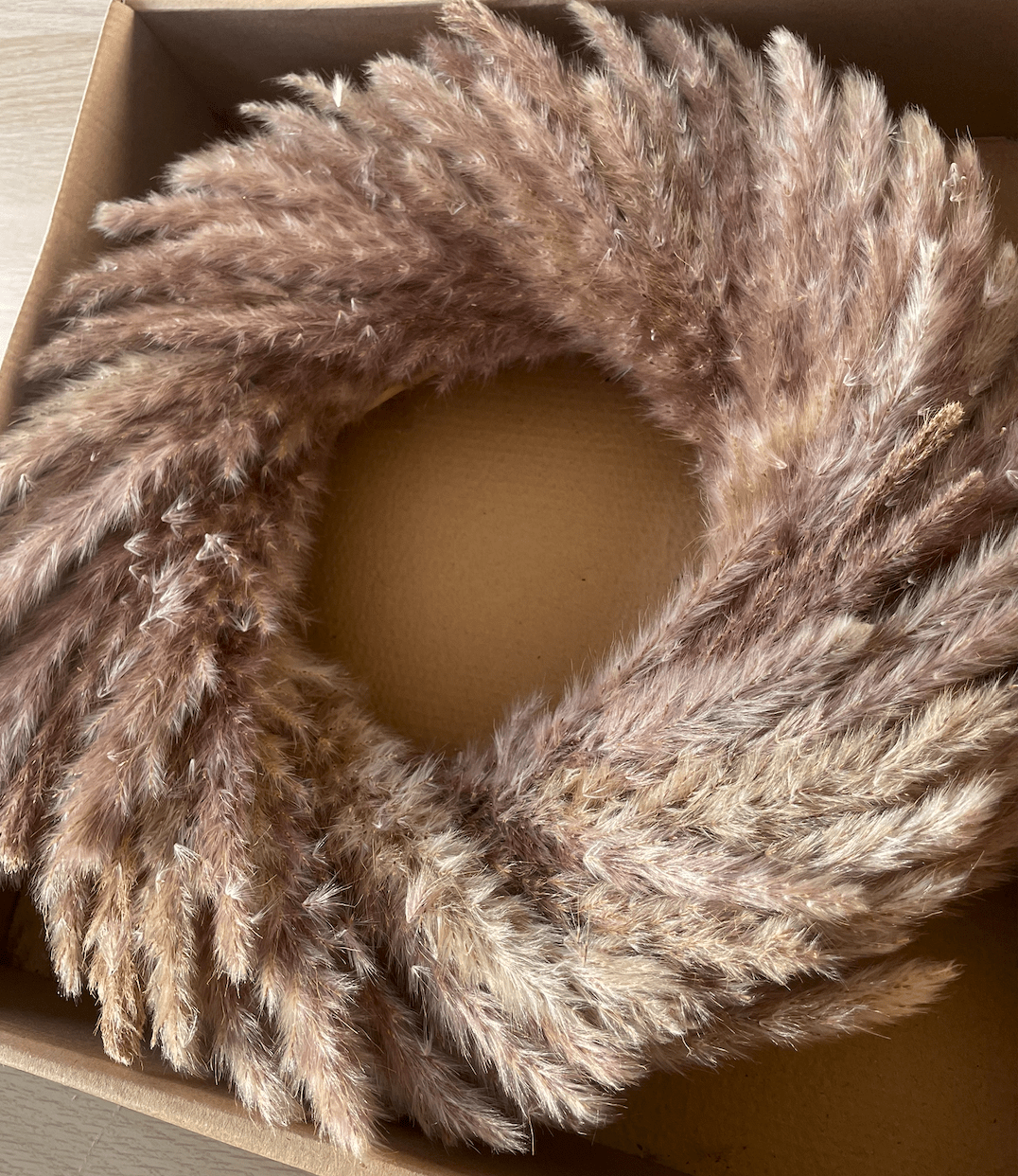 Dried Pampas Grass Wreath in a box