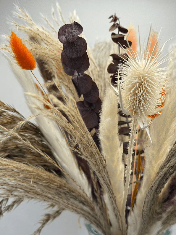 Dried flowers and herbs with a neutral background