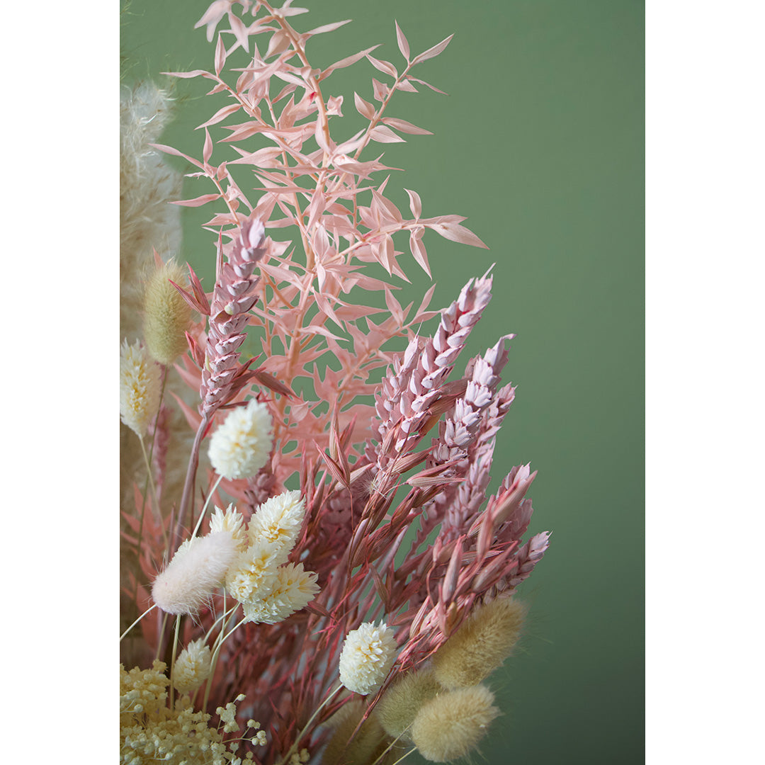 Dried flowers and herbs on a green background