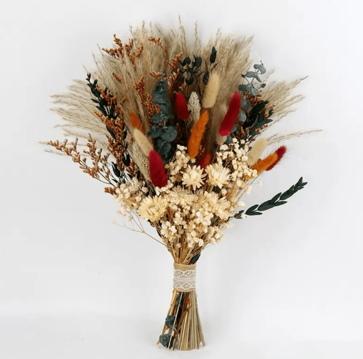 Bouquet of dried flowers with a white background