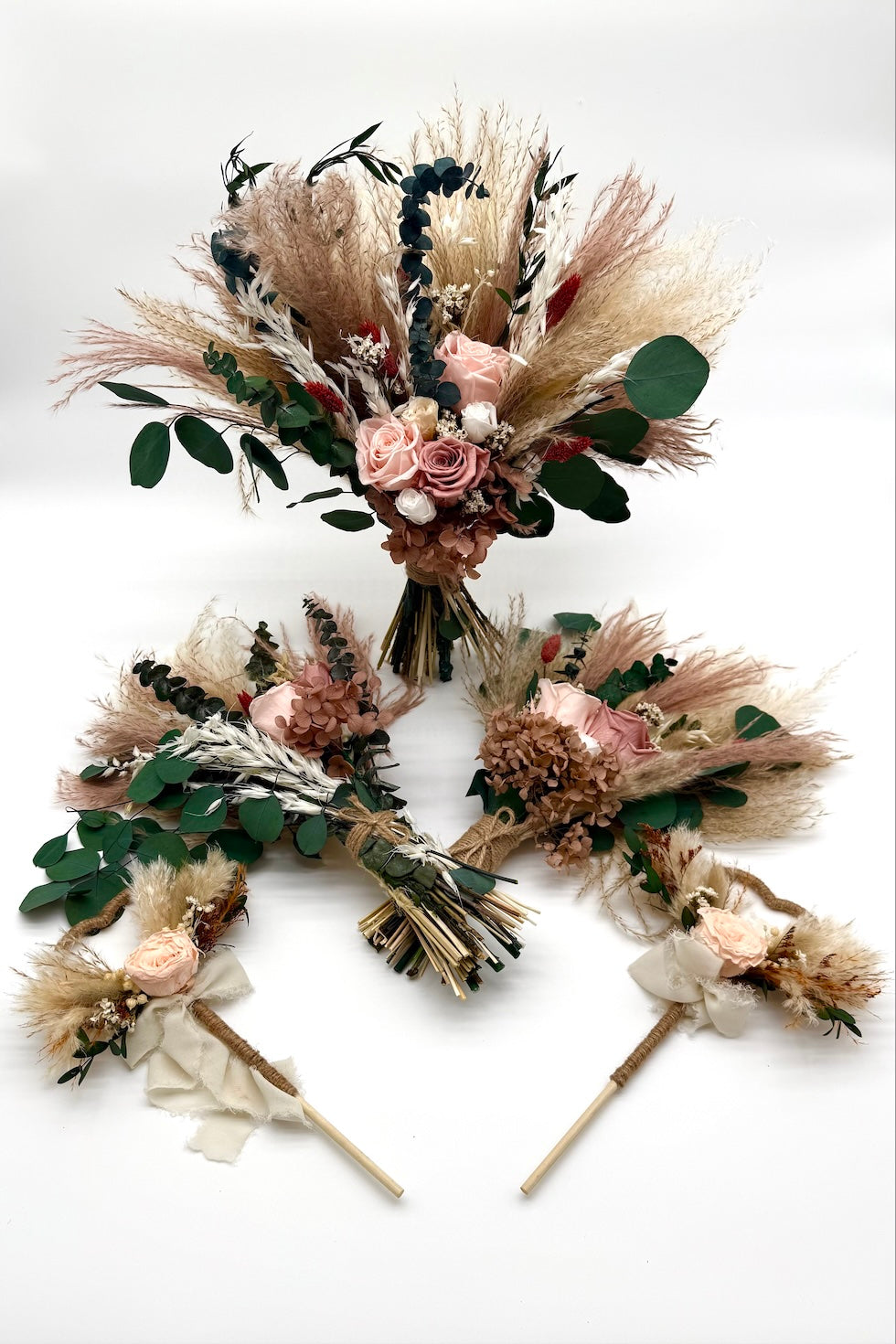 Group of Dried Flower arrangements for a bespoke wedding package